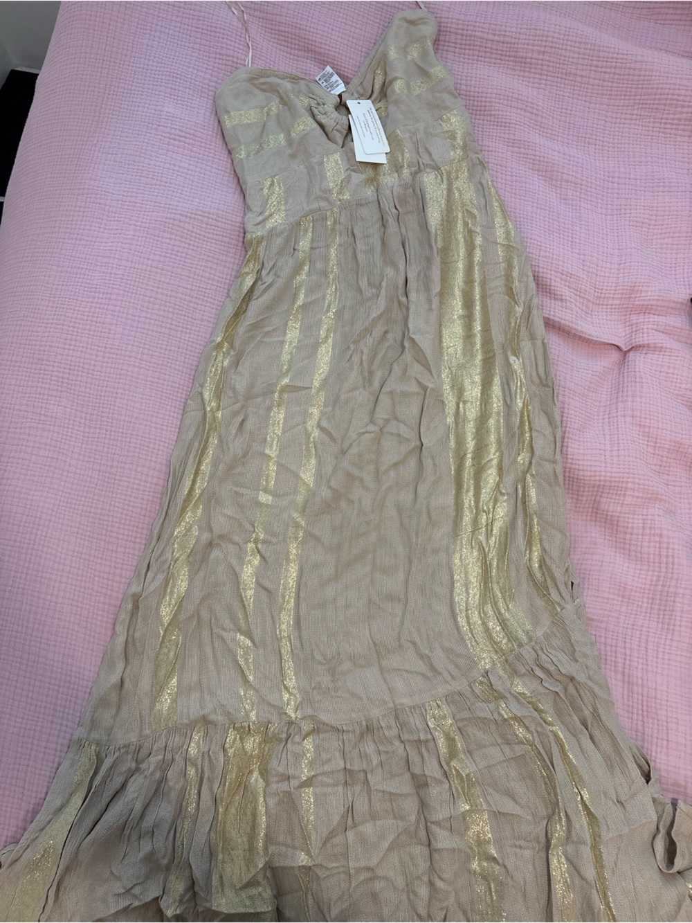 l*space Kids Neutral Dress with Gold Stripes